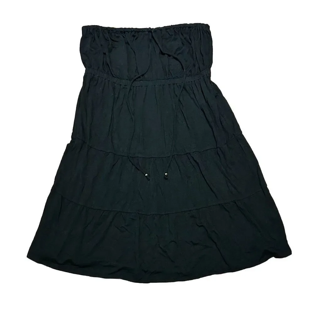TIBI Strapless Dress Tiered Black Rayon Spandex‎ Size Small